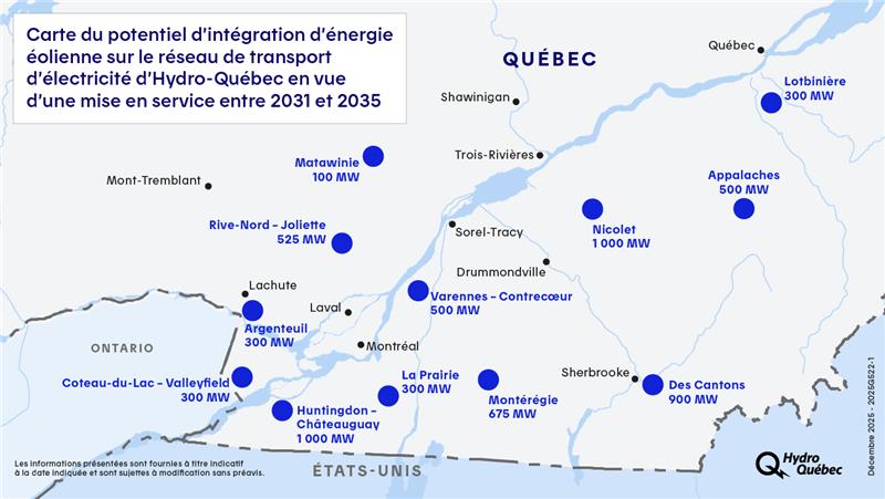 Carte du potentiel éolien au Québec